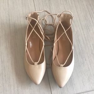 Nude lace up ballet flats